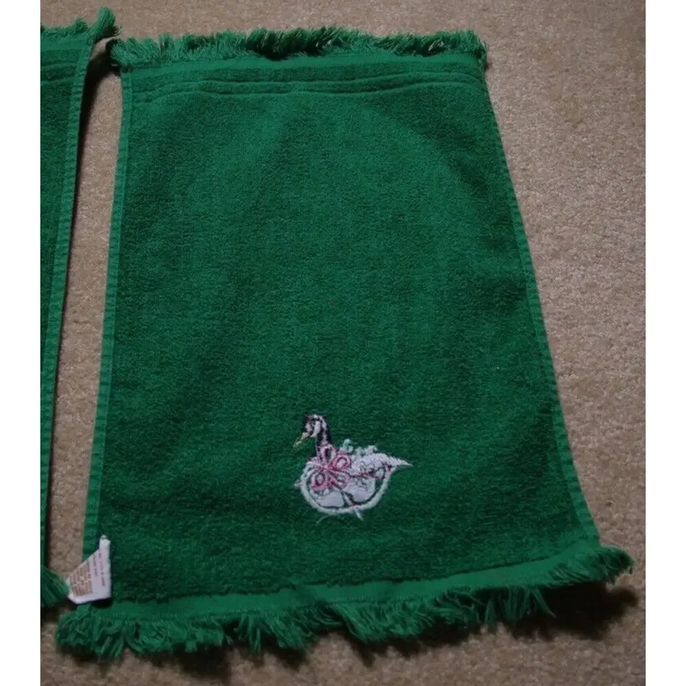 Hand Towel Lot (2) Christmas Green Goose Fringe R.A. Briggs Vintage